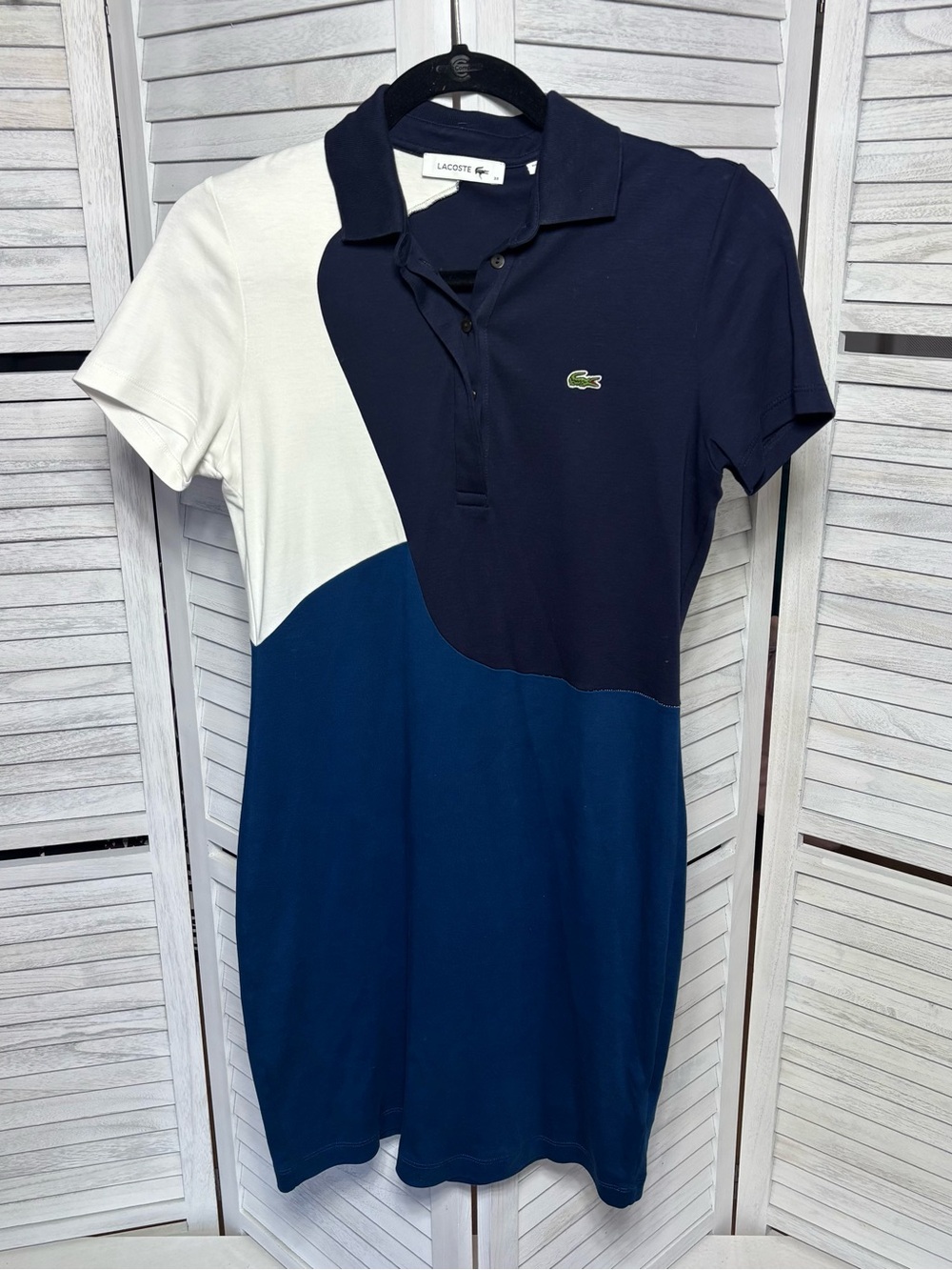 Lacoste Women’s Colorblock Polo Dress Size 38 Navy Blue White